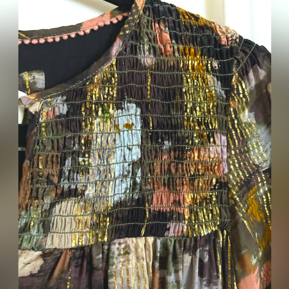 ANTHROPOLOGIE Blair GOLD Shimmer Maxi CAFTAN Dress XS $228 - Picture 8 of 9